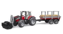 BRUDER 2046 Traktor Massey Ferguson 7480 + vůz na klády