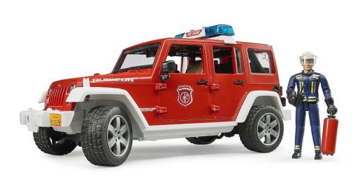 BRUDER 2528 Červený požární vůz Jeep Wrangler s figurkou hasiče