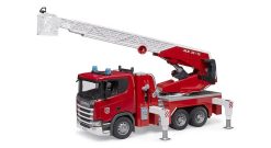 BRUDER 3591 Scania Super 560R hasičský vůz s otočným žebříkem, vodním dělem, majákem